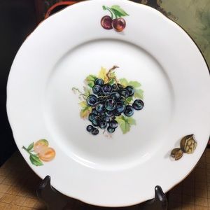 Bohemia Made Czechoslovakia Plate 6 7/8”D Grapes Cherries Apricot Walnut